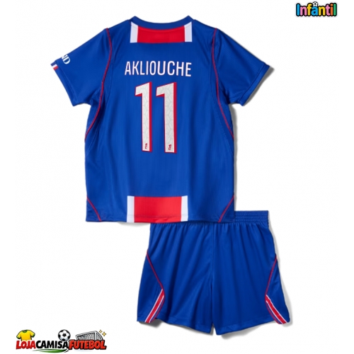 Camisa de Futebol Paris Saint-Germain Maghnes Akliouche #11 Equipamento Principal Infantil 2026-27 Manga Curta (+ Calças curtas)